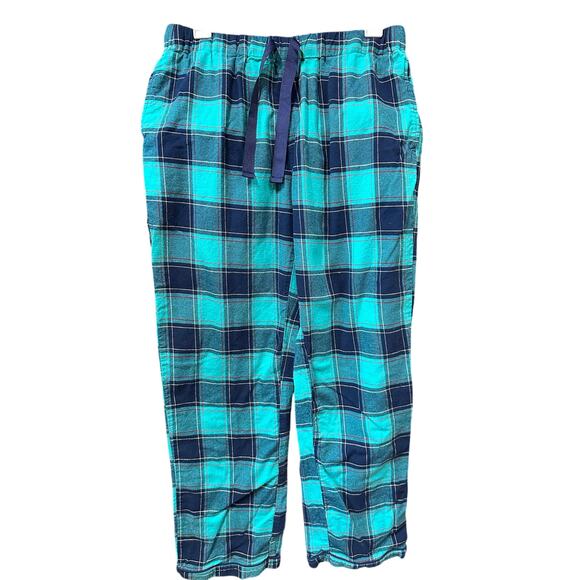 Lands End Women’s 2 piece Flannel Pajama Set Aqua Blue Cotton Pockets Medium - Picture 7 of 12